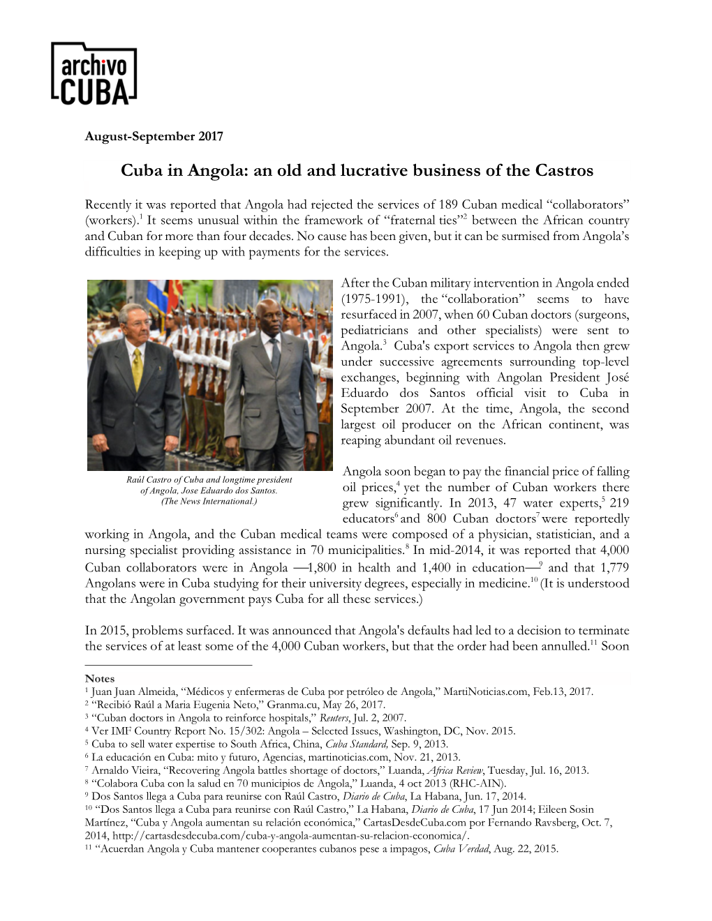 Cuba in Angola: an Old and Lucrative Business of the Castros