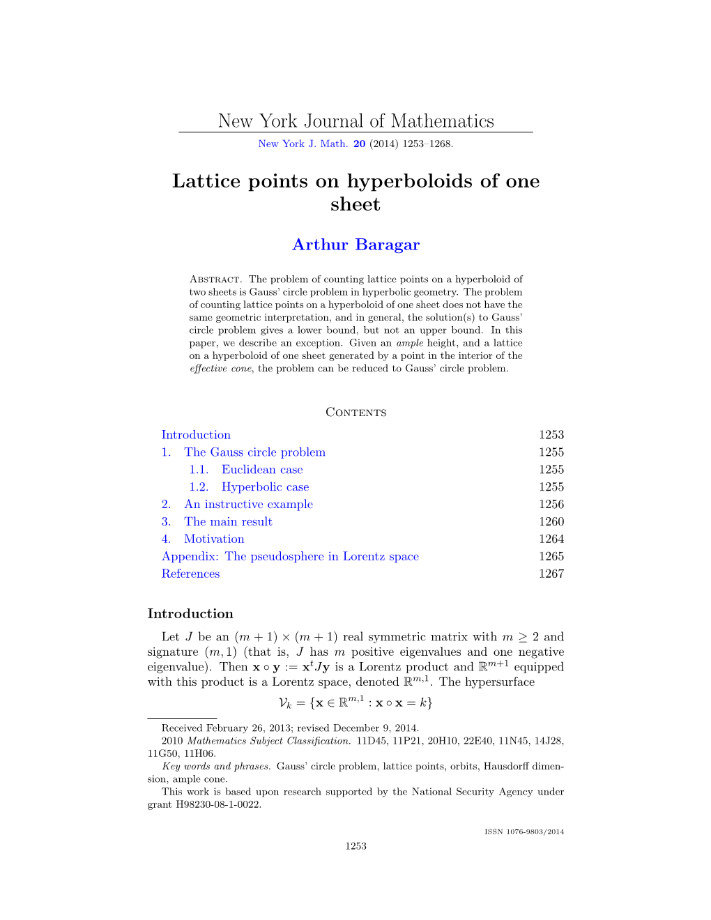 Lattice Points on Hyperboloids of One Sheet