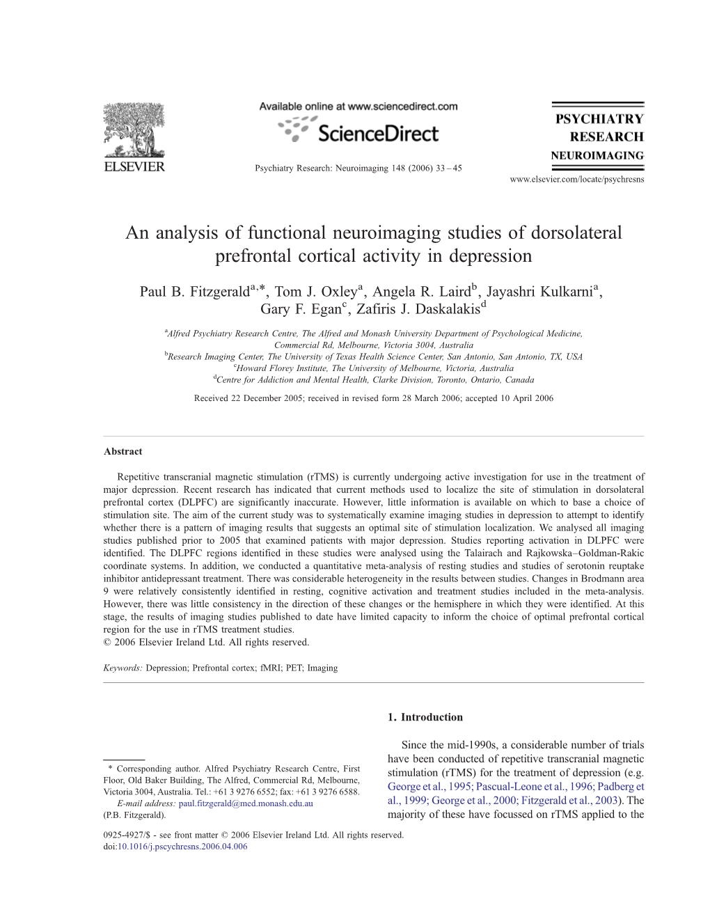 An Analysis of Functional Neuroimaging Studies of Dorsolateral Prefrontal Cortical Activity in Depression