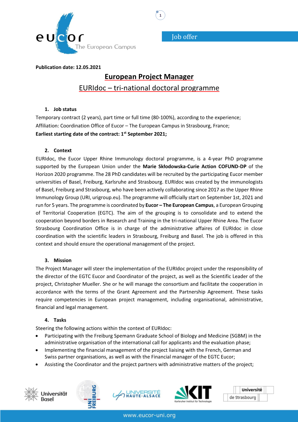 European Project Manager Euridoc – Tri-National Doctoral Programme