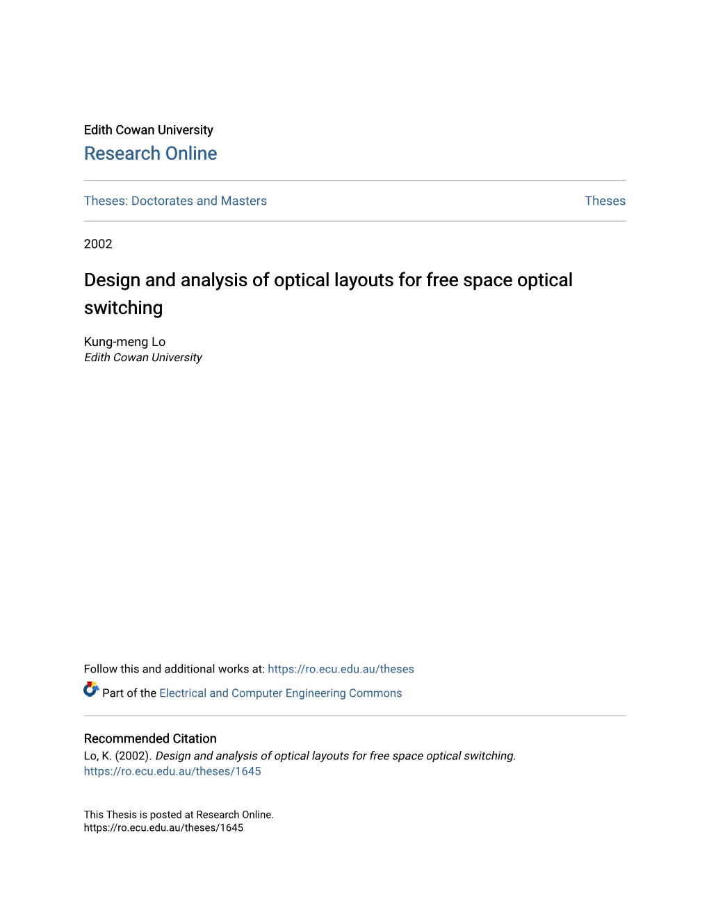 Design and Analysis of Optical Layouts for Free Space Optical Switching