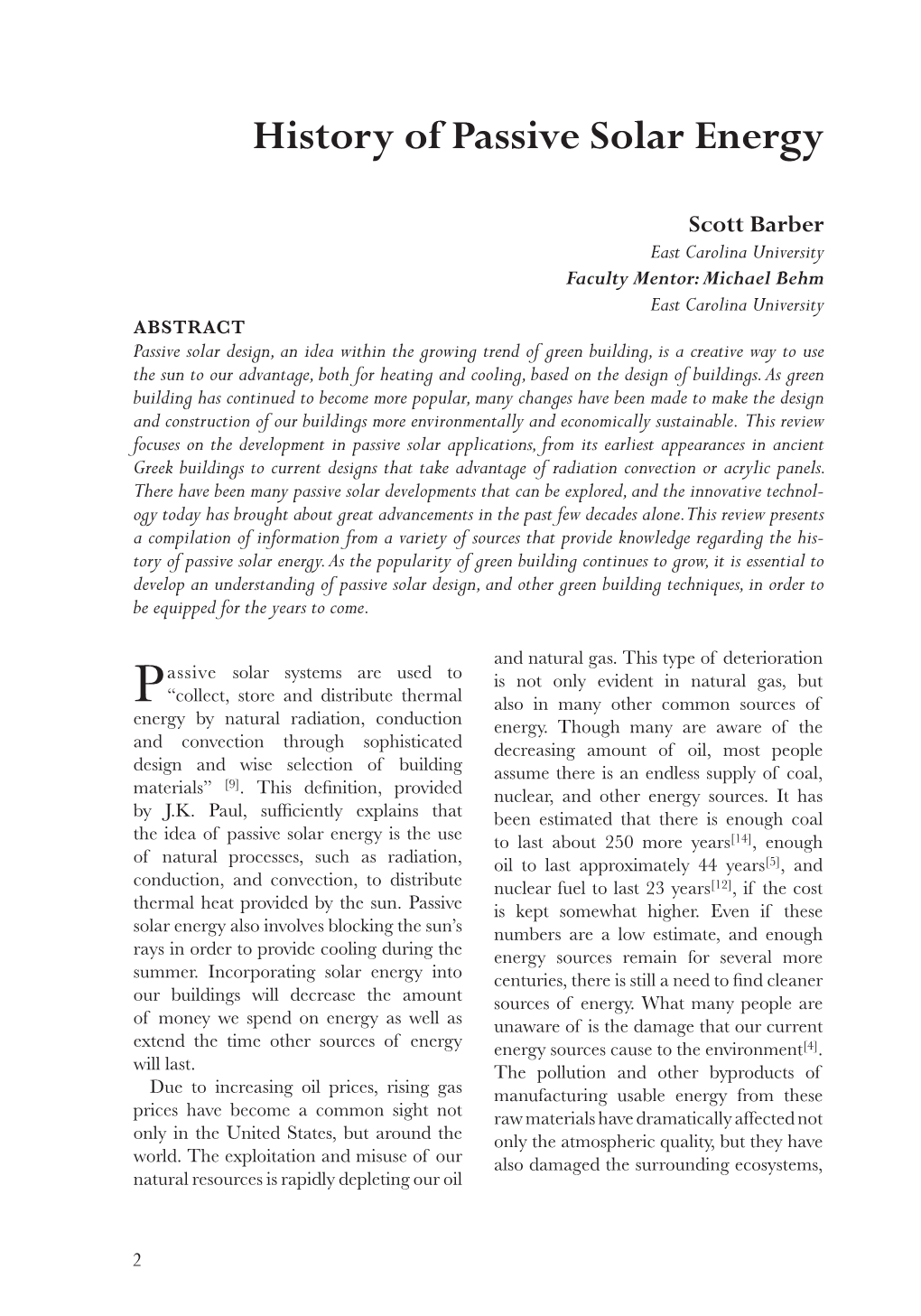 History of Passive Solar Energy