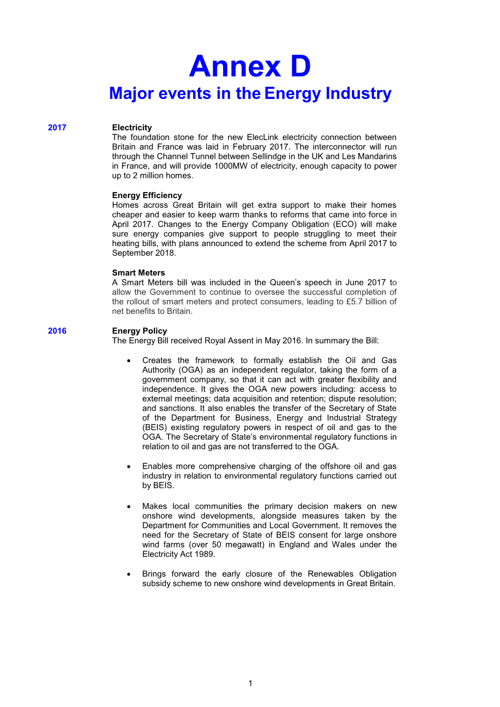 Annex D Major Events in the Energy Industry