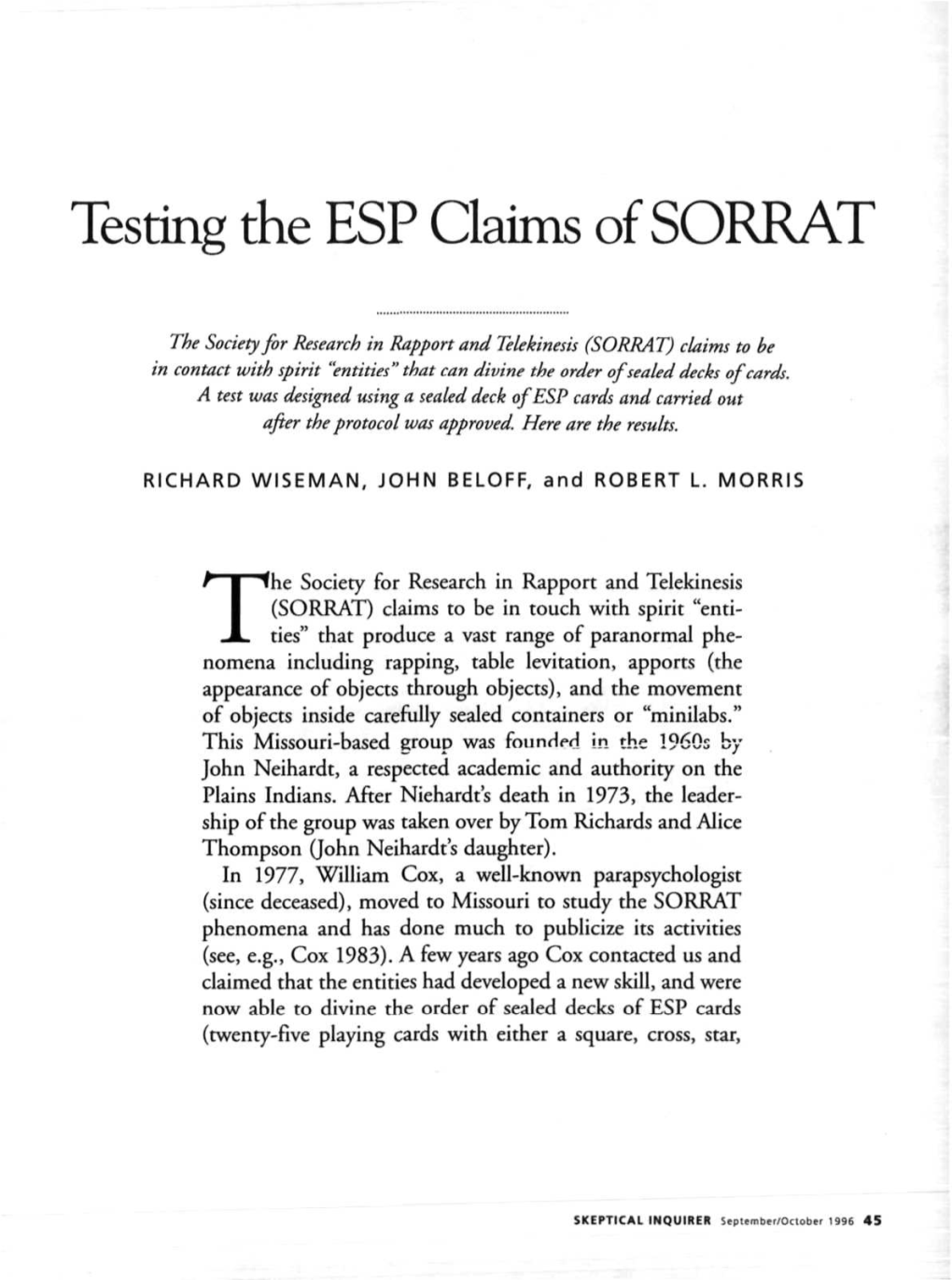 Testing the ESP Claims of SORRAT