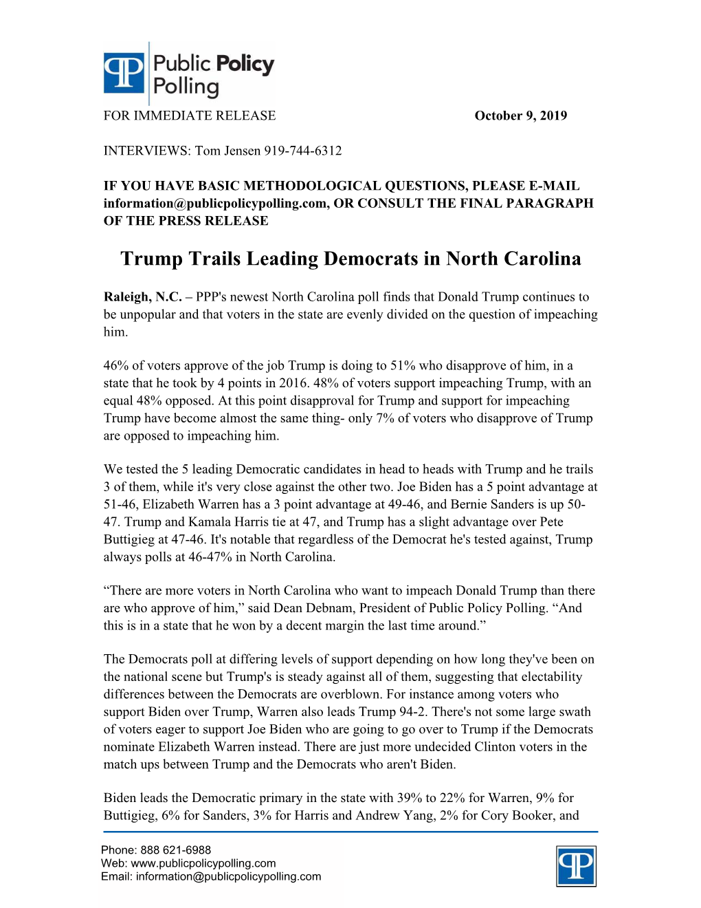 Trump Trails Leading Democrats in North Carolina