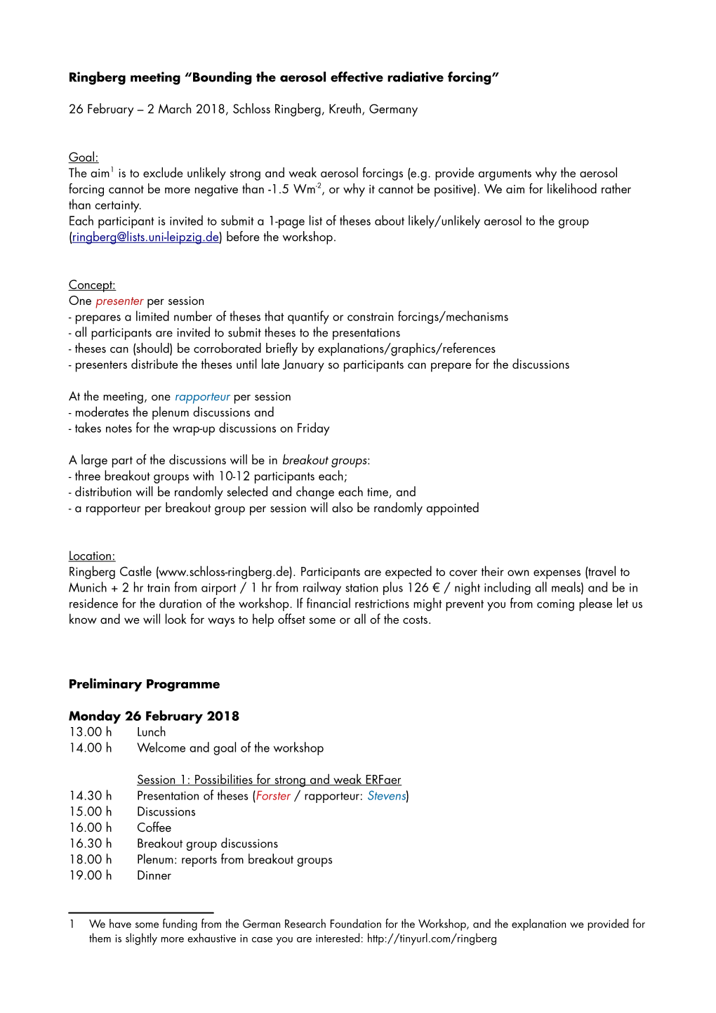 Ringberg Meeting “Bounding the Aerosol Effective Radiative Forcing”