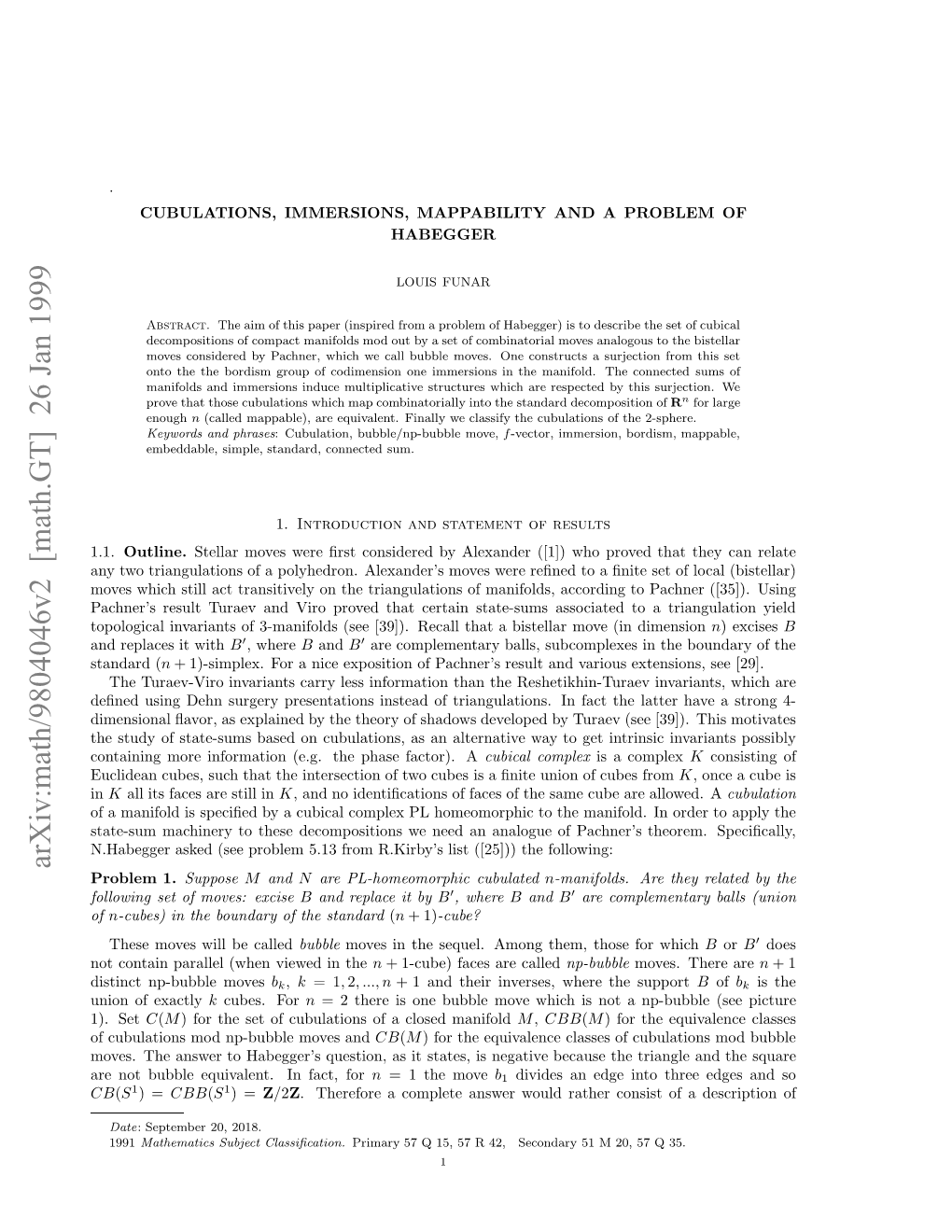 Arxiv:Math/9804046V2 [Math.GT] 26 Jan 1999 CB R O Ubeeuvln.I at for Fact, Negativ in Is States, Equivalent