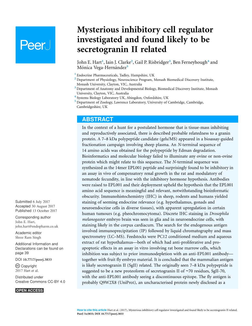 Mysterious Inhibitory Cell Regulator Investigated and Found Likely to Be Secretogranin II Related