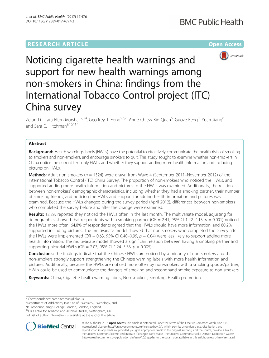 Noticing Cigarette Health Warnings and Support for New Health Warnings