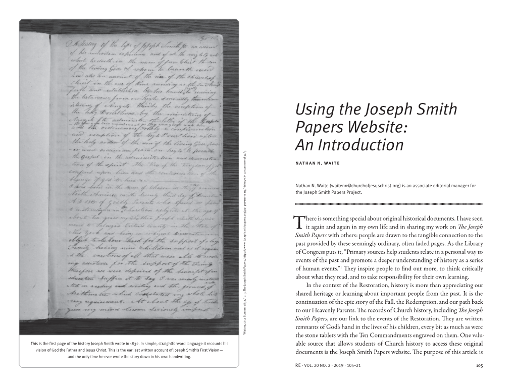 Using the Joseph Smith Papers Website: an Introduction