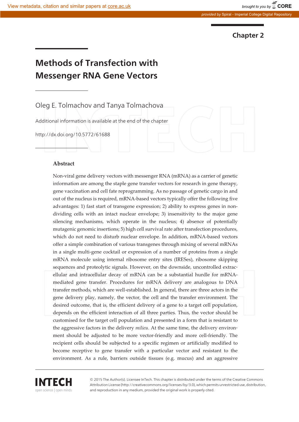 Methods of Transfection with Messenger RNA Gene Vectors