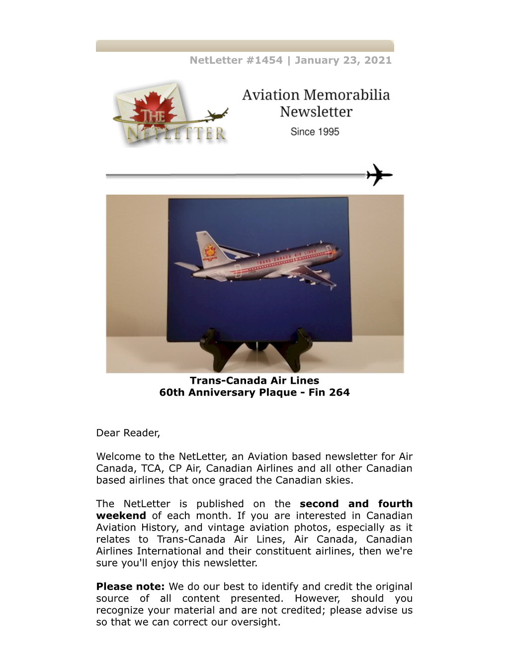 Netletter #1454 | January 23, 2021 Trans-Canada Air Lines 60Th