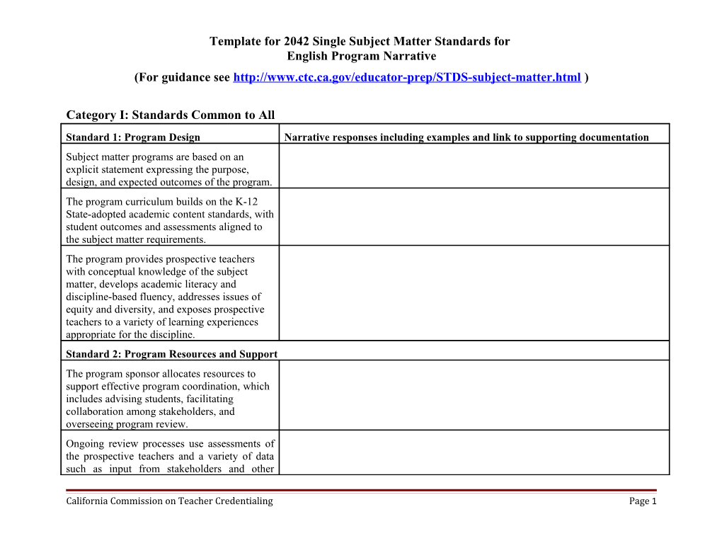 Template for 2042 Single Subject Matter Standards For