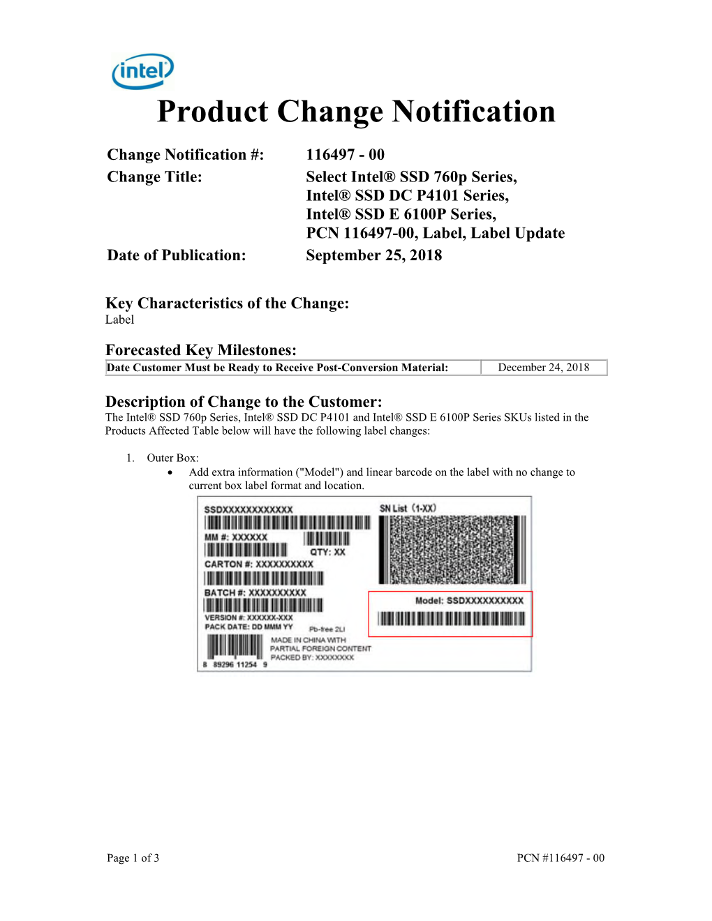 Product Change Notification