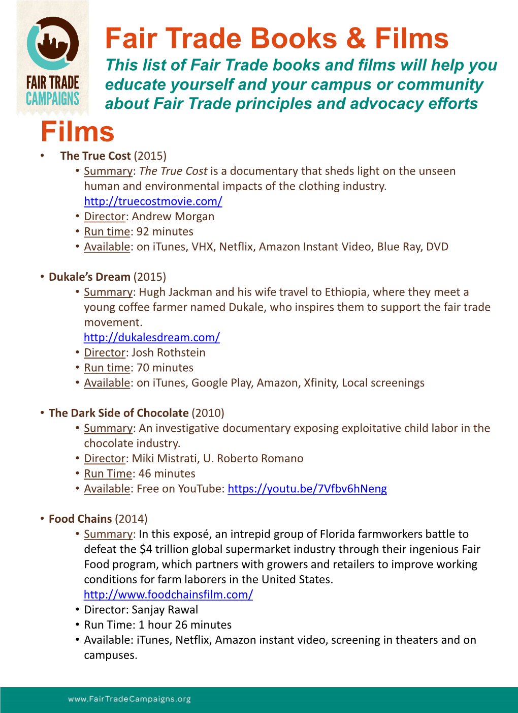 Fair Trade Books & Films Films