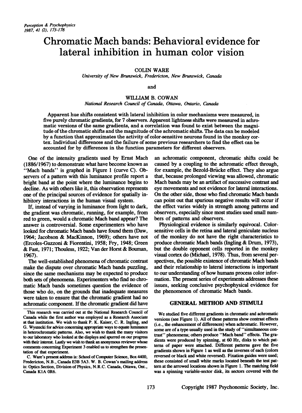 Chromatic Mach Bands: Behavioral Evidence for Lateral Inhibition in Human Color Vision