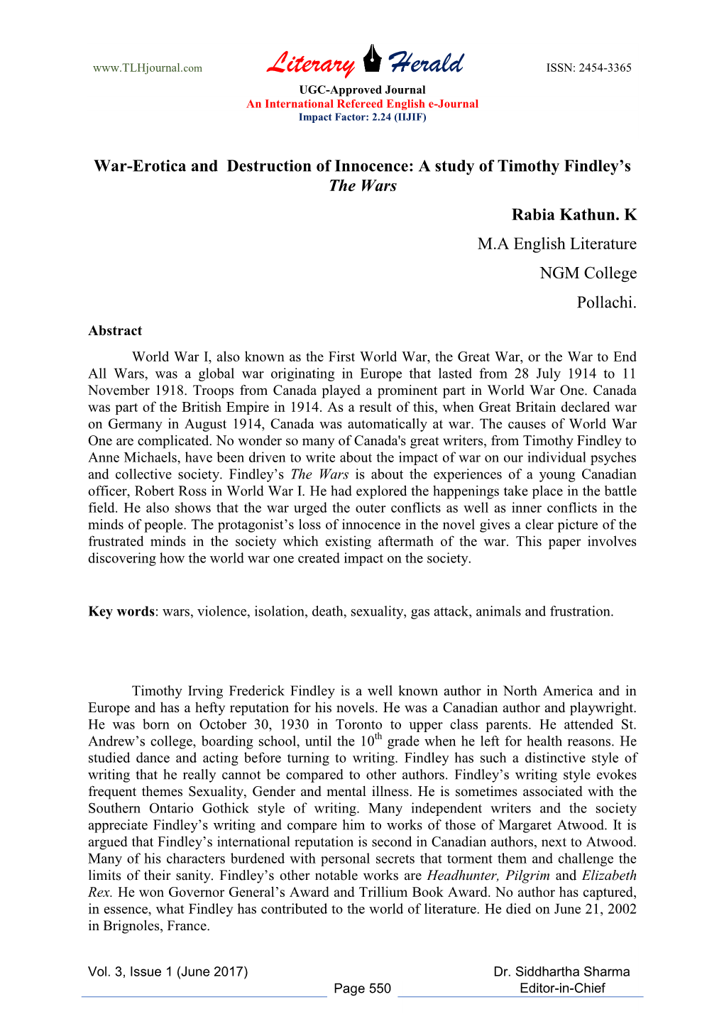 Literary Herald ISSN: 2454-3365 UGC-Approved Journal an International Refereed English E-Journal Impact Factor: 2.24 (IIJIF)