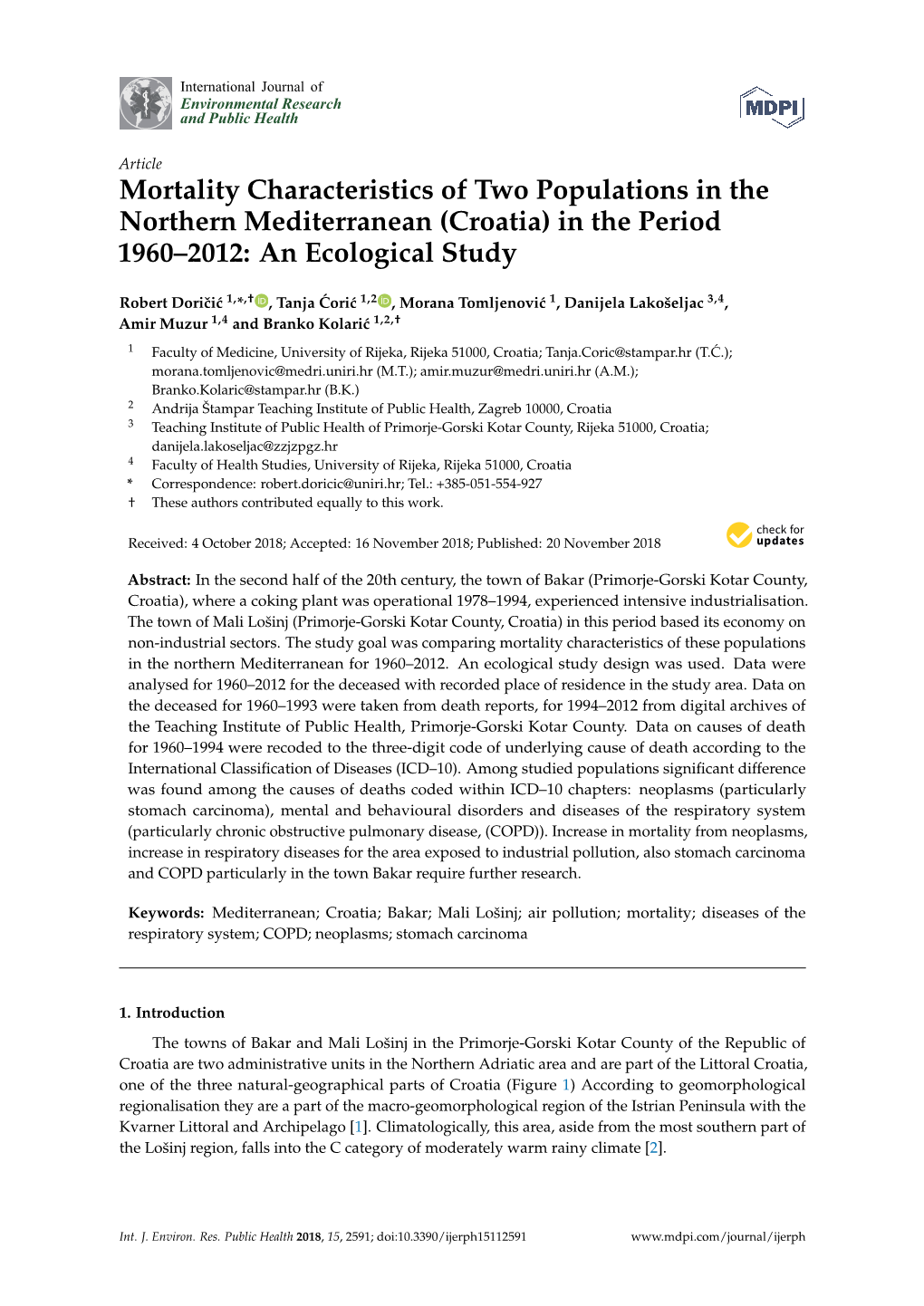 Croatia) in the Period 1960–2012: an Ecological Study