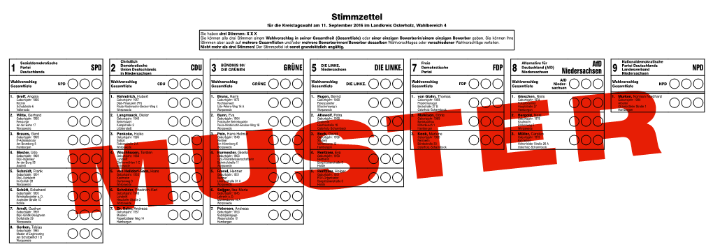 Stimmzettel Für Die Kreistagswahl Am 11