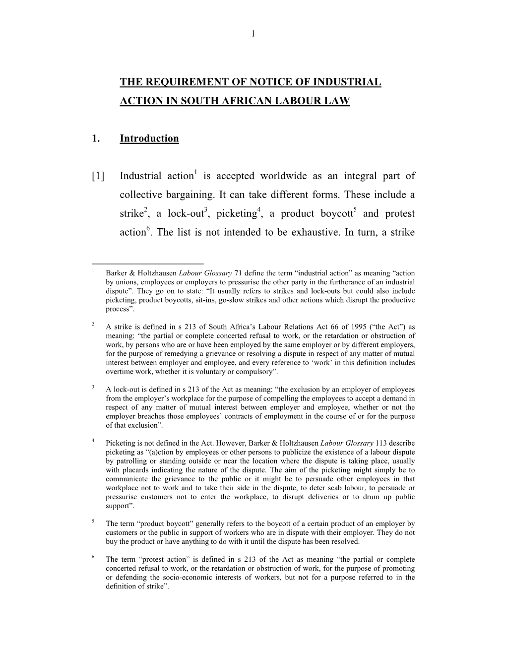 The Requirement of Notice of Industrial Action in South African Labour Law