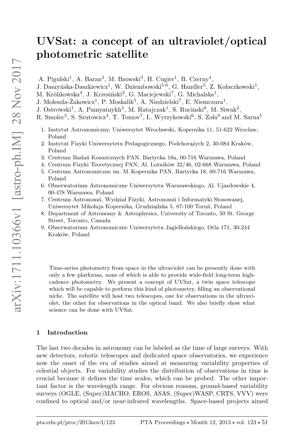 Uvsat: a Concept of an Ultraviolet/Optical Photometric Satellite