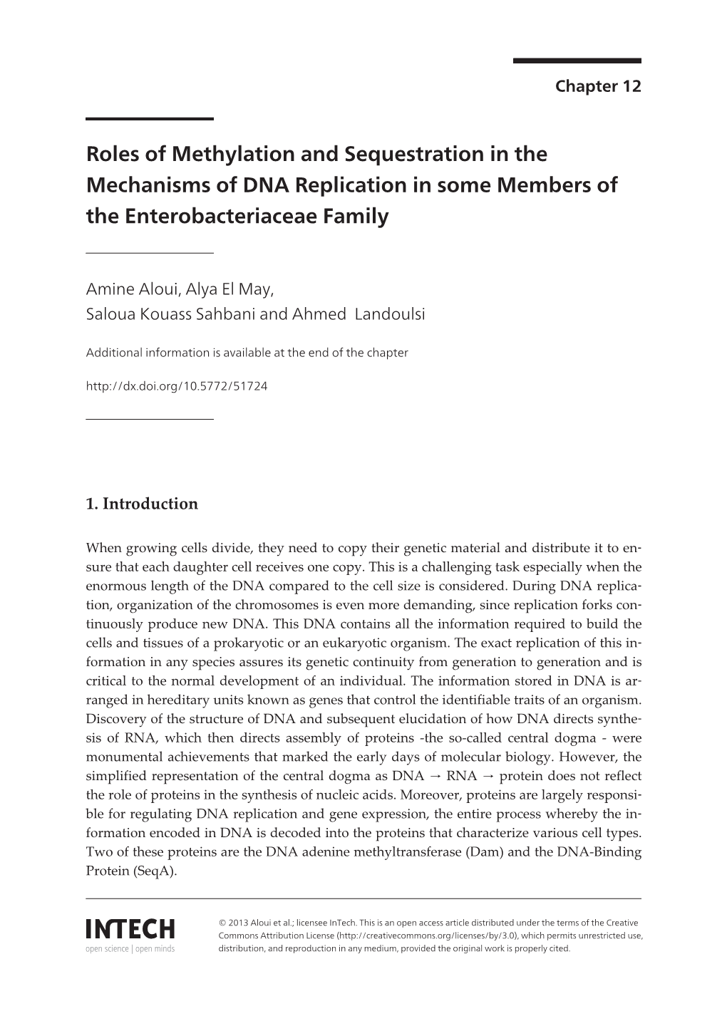 Roles of Methylation and Sequestration in the Mechanisms of DNA Replication in Some Members of the Enterobacteriaceae Family