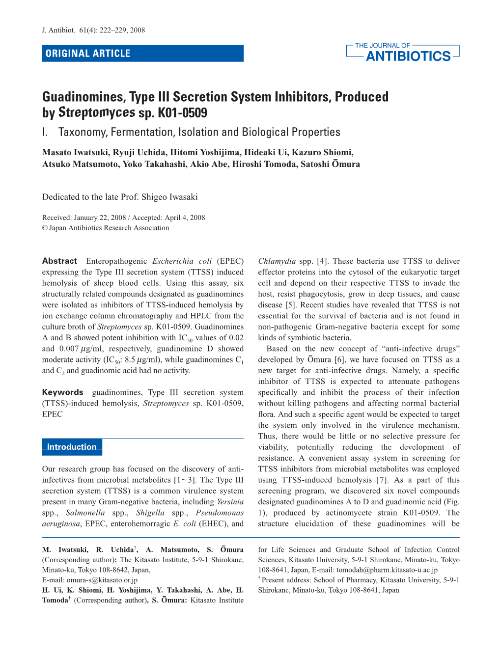 Guadinomines, Type III Secretion System Inhibitors, Produced by Streptomyces Sp