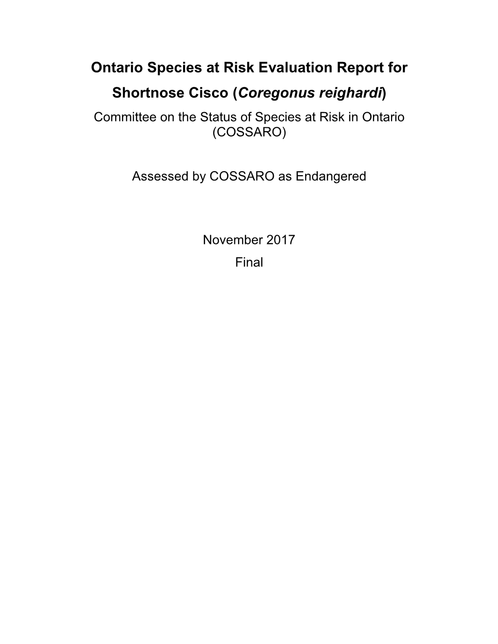 COSSARO Candidate V, T, E Species Evaluation Form