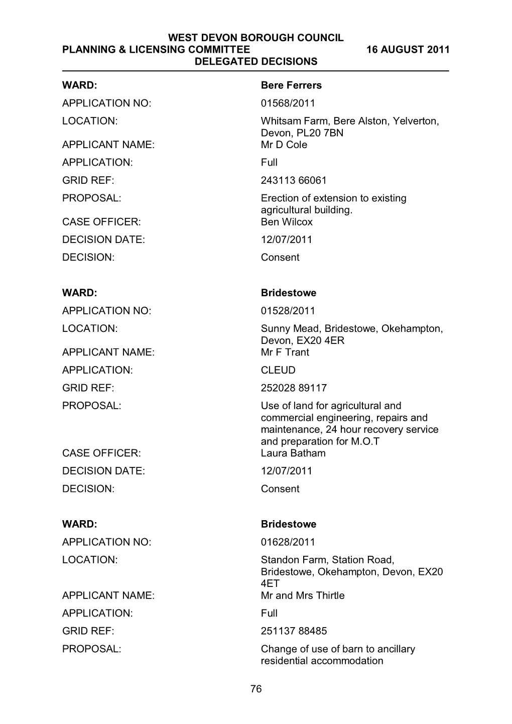 West Devon Borough Council Planning & Licensing