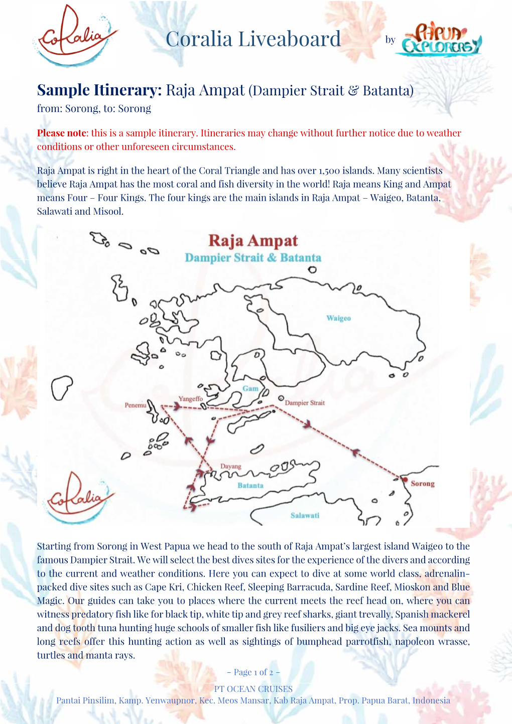 Coralia Liveaboard Sample Itinerary