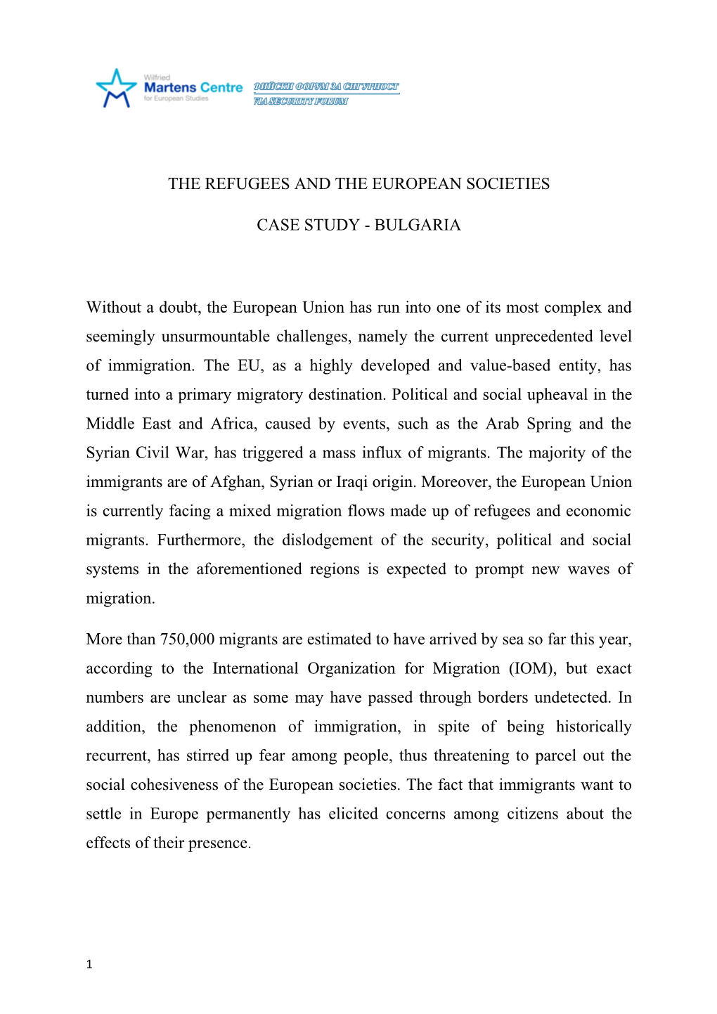 The Refugees and the European Societies