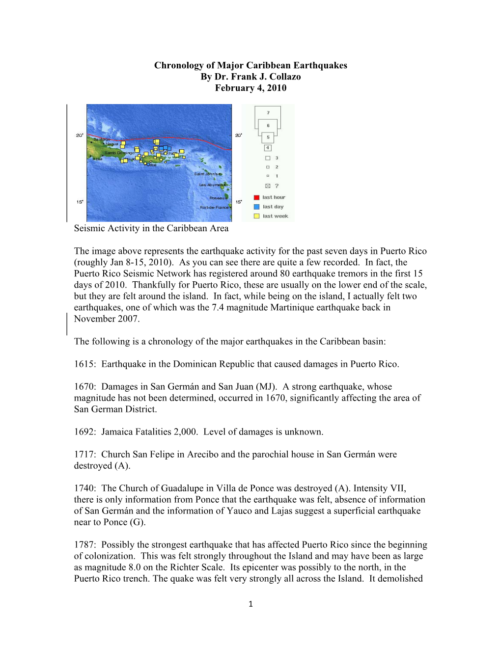 Chronology of Major Caribbean Earthquakes by Dr