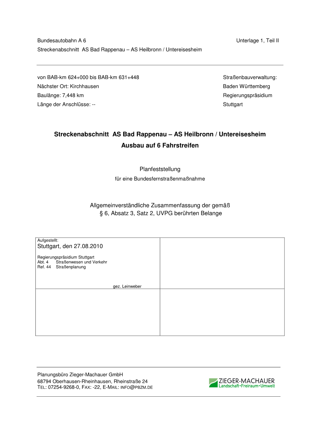 Streckenabschnitt AS Bad Rappenau – AS Heilbronn / Untereisesheim