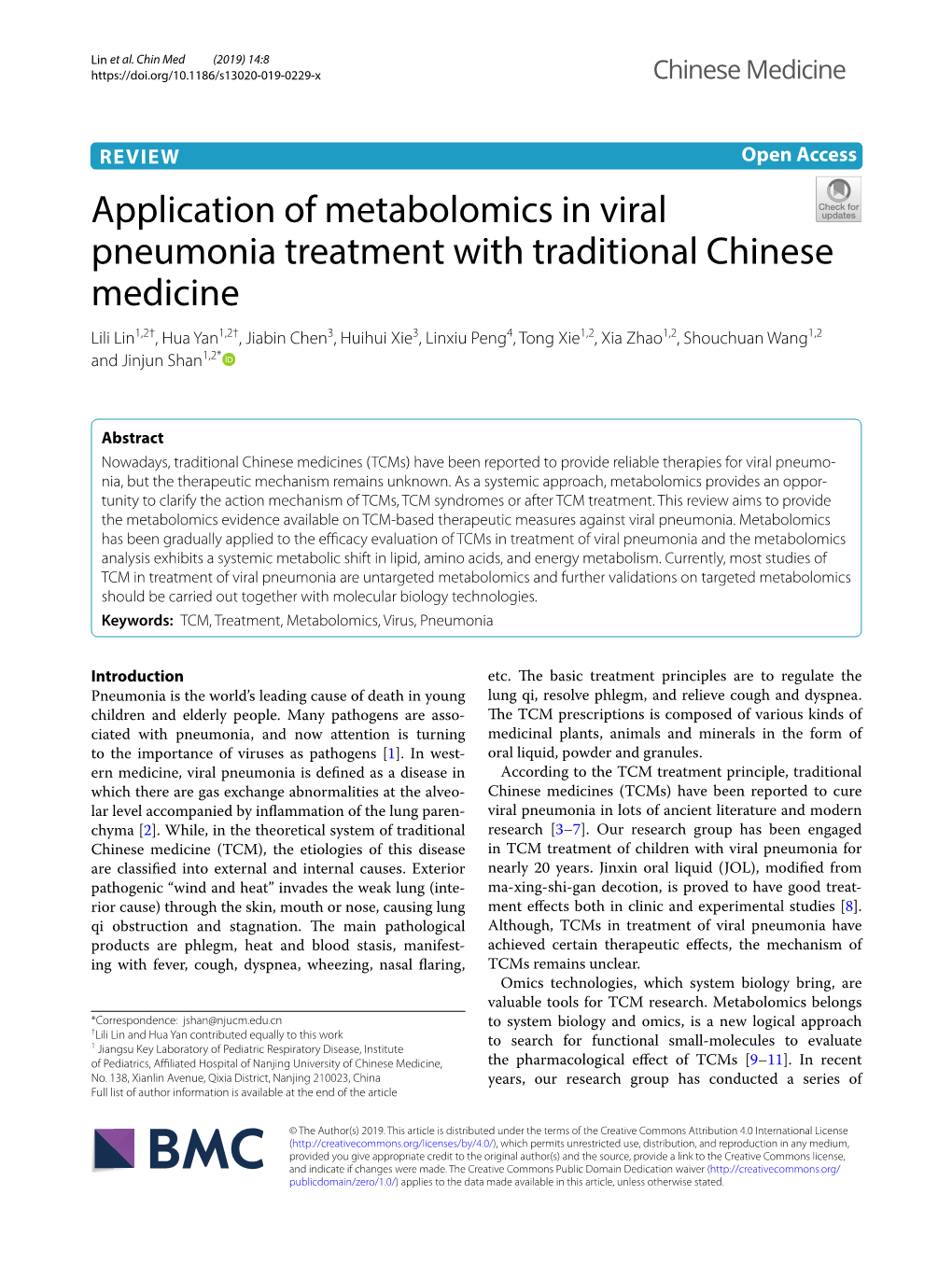 Application of Metabolomics in Viral Pneumonia