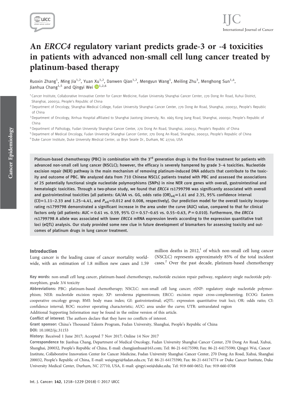 An ERCC4 Regulatory Variant Predicts Grade‐