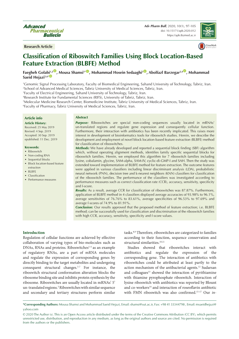 Classification of Riboswitch Families Using Block Location-Based Feature Extraction