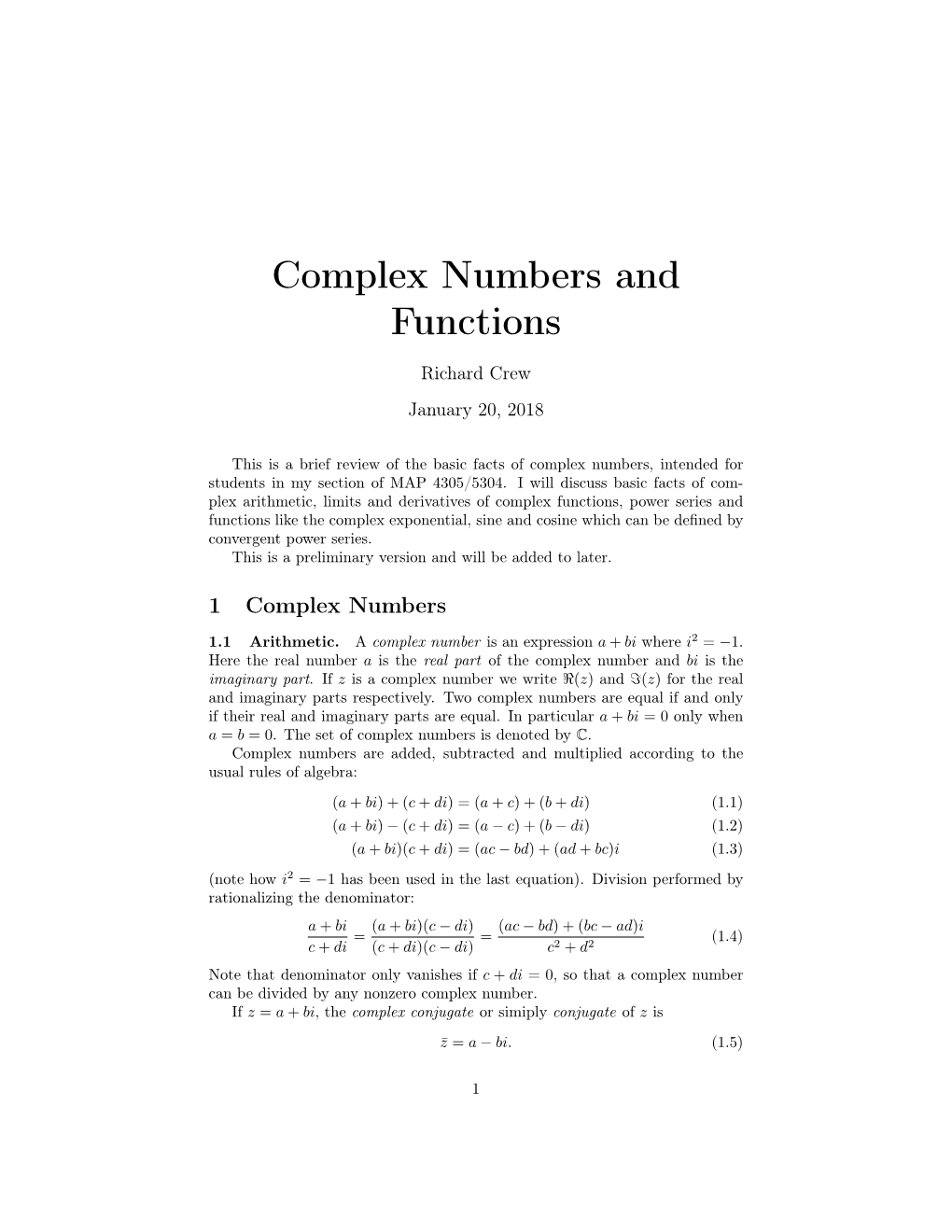 Complex Numbers and Functions