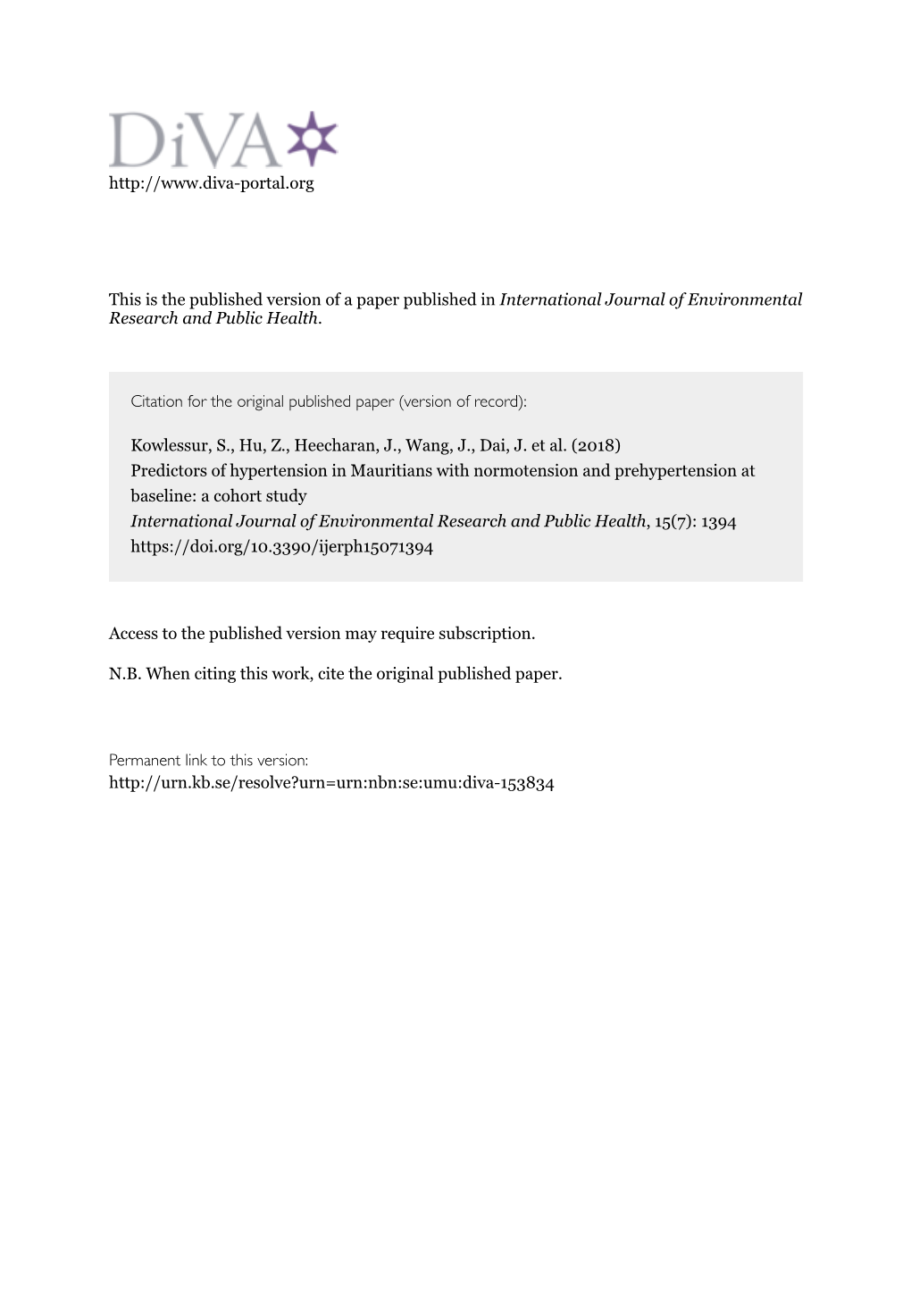 Predictors of Hypertension in Mauritians with Normotension and Prehypertension at Baseline: a Cohort Study