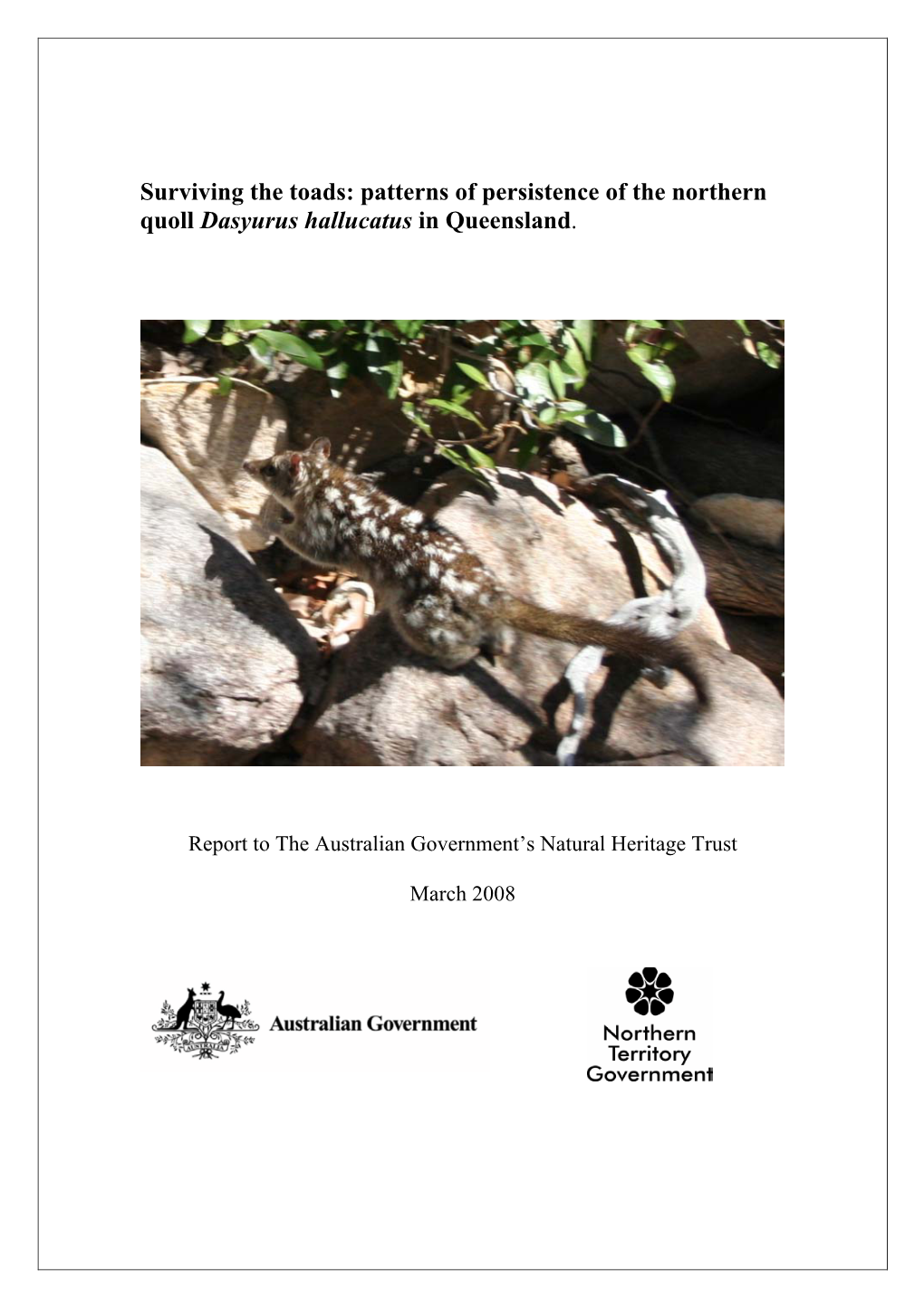 Patterns of Persistence of the Northern Quoll Dasyurus Hallucatus in Queensland