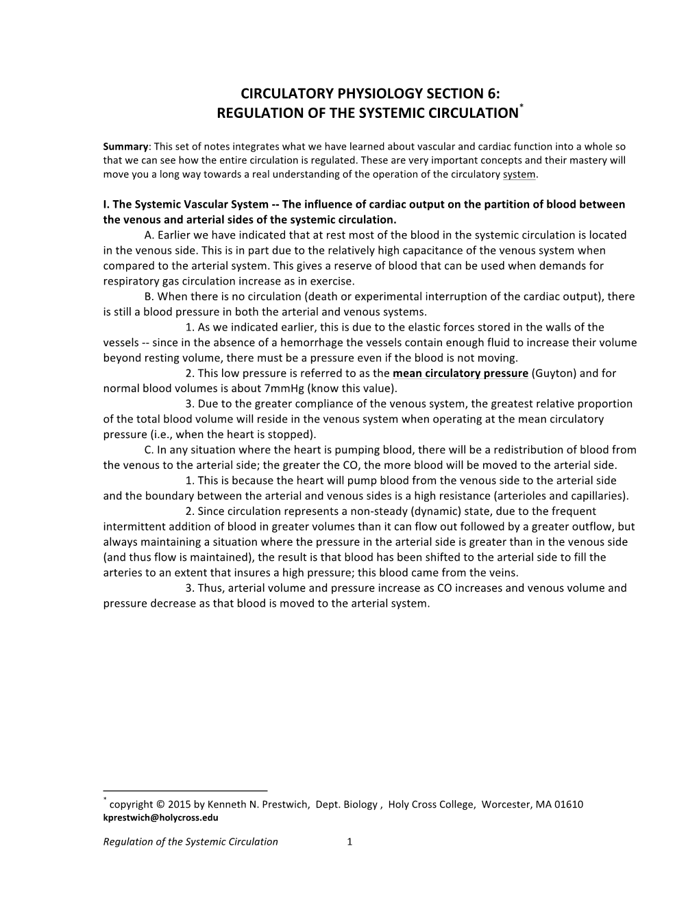 Regulation of the Systemic Circulation*