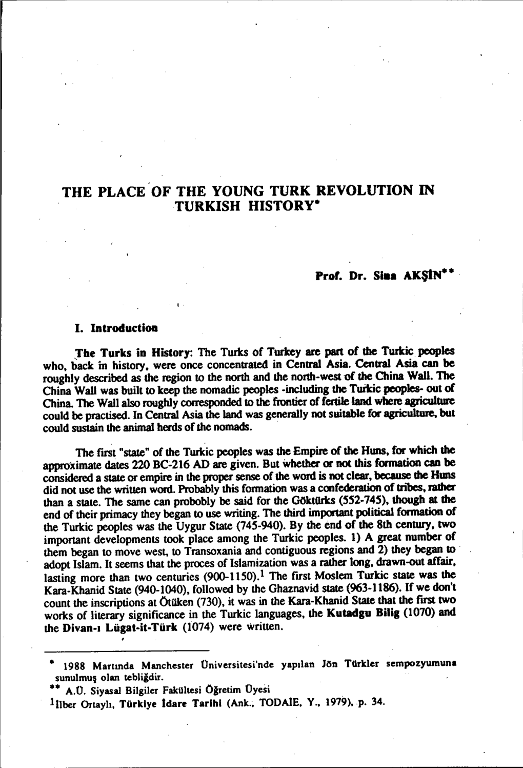 The Place of the Young Turk Revolution in Turkish History