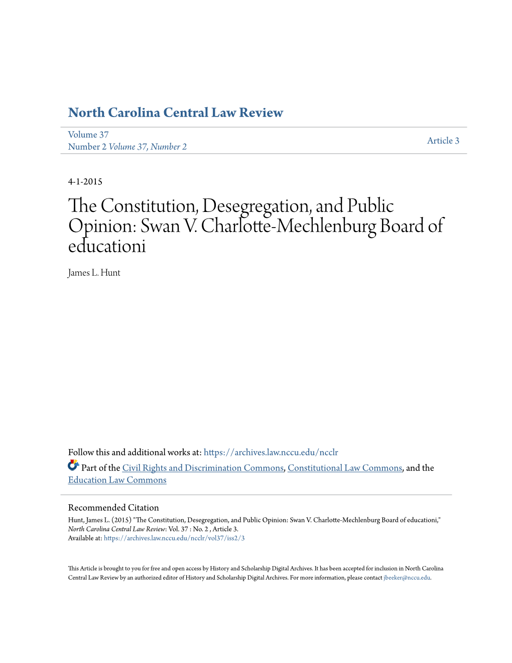 Swan V. Charlotte-Mechlenburg Board of Educationi James L