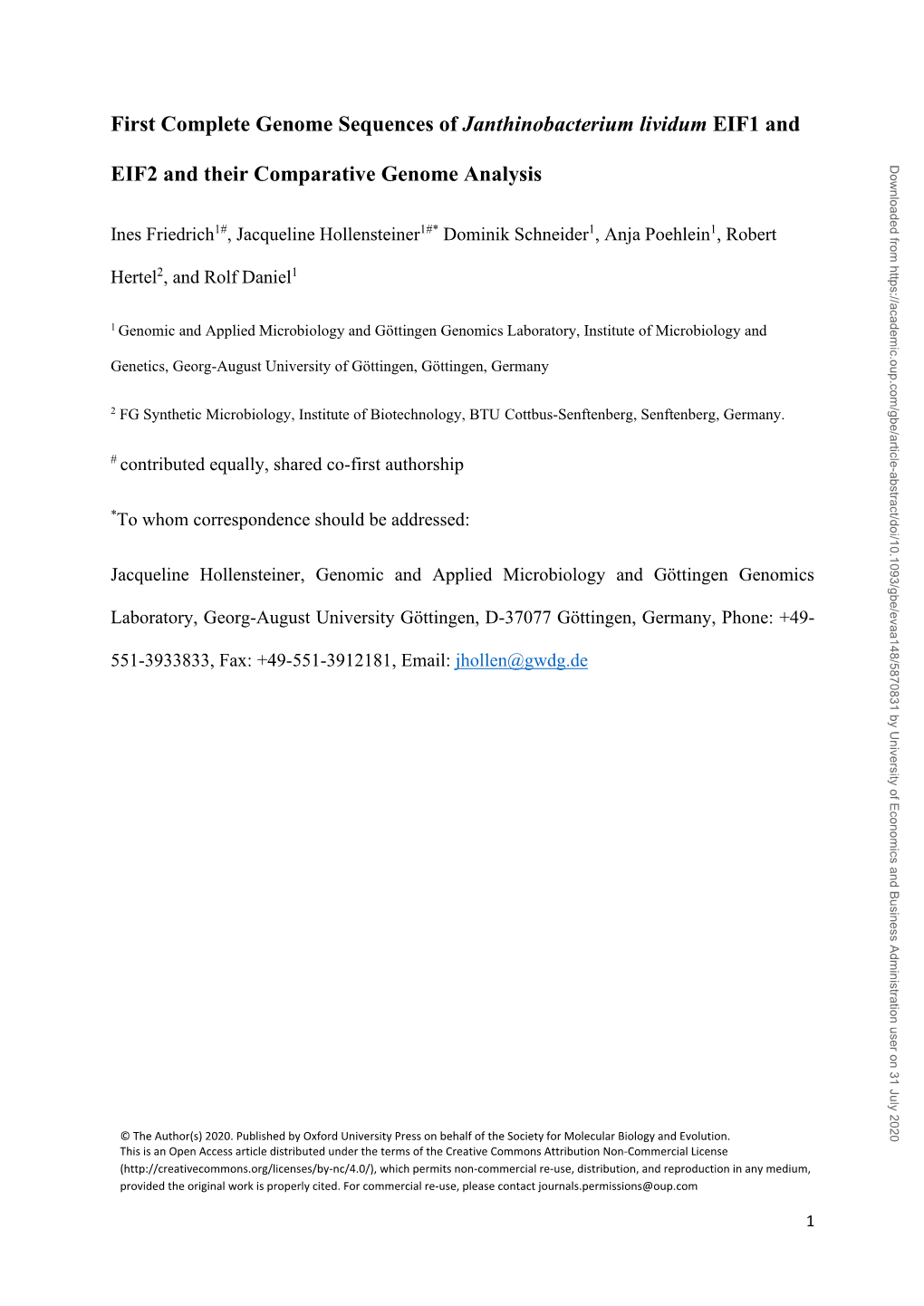 First Complete Genome Sequences of Janthinobacterium Lividum EIF1 And