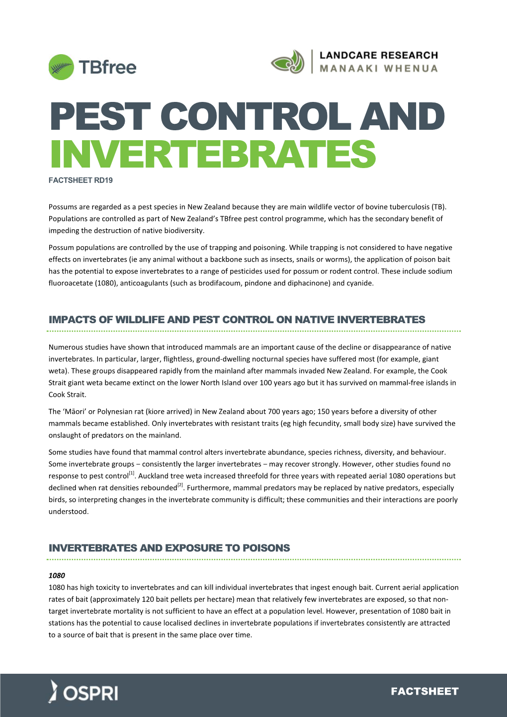 Pest Control and Invertebrates Factsheet Rd19