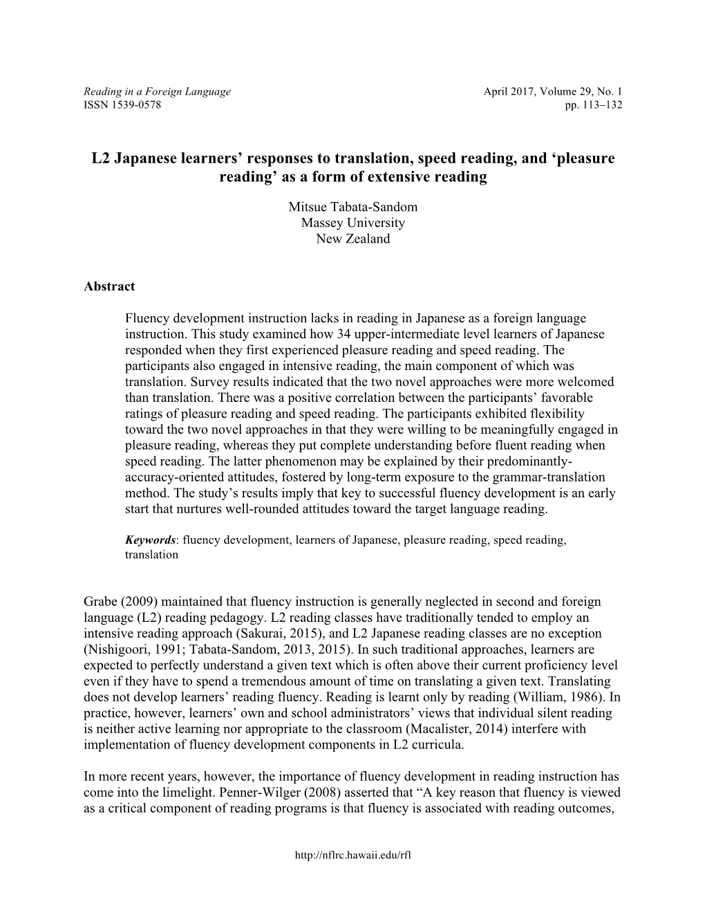 L2 Japanese Learners' Responses to Translation, Speed Reading