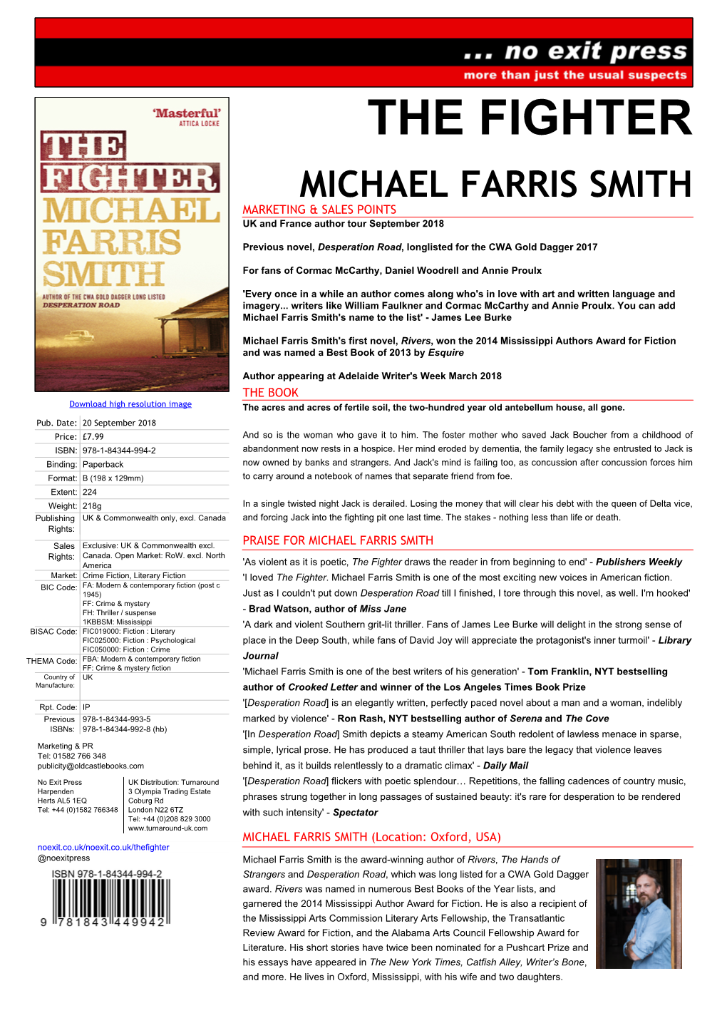 THE FIGHTER MICHAEL FARRIS SMITH MARKETING & SALES POINTS UK and France Author Tour September 2018