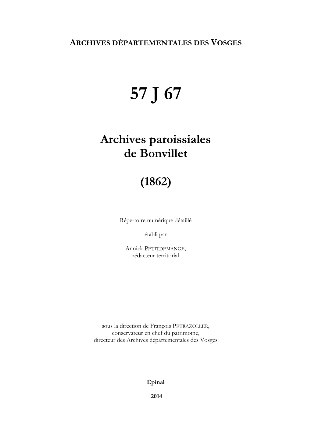 Archives Paroissiales De Bonvillet