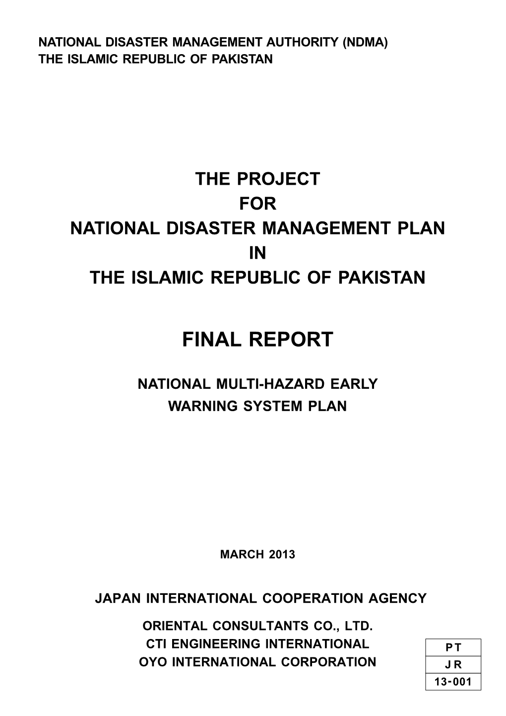 The Project for National Disaster Management Plan in the Islamic Republic of Pakistan