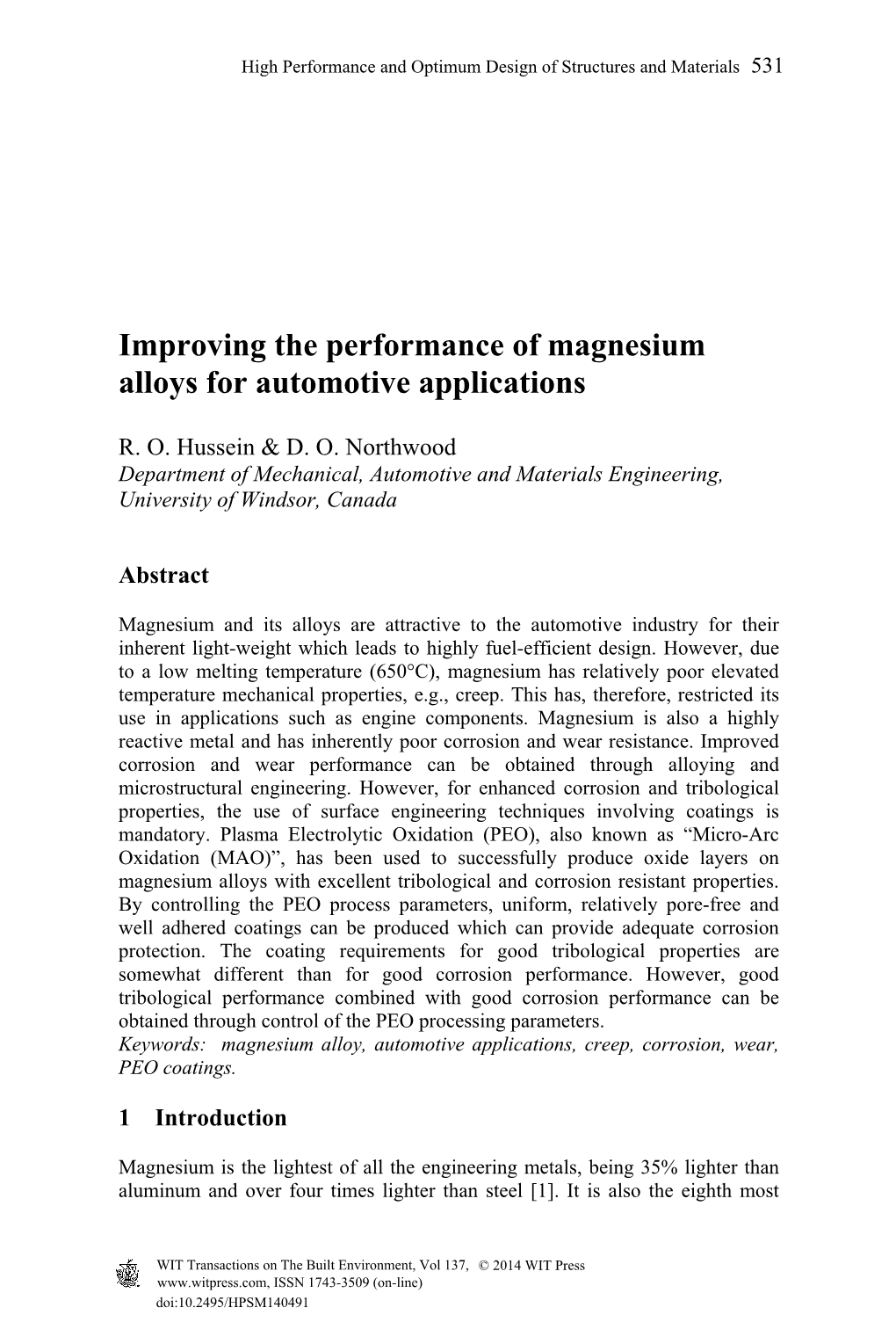 Improving the Performance of Magnesium Alloys for Automotive Applications