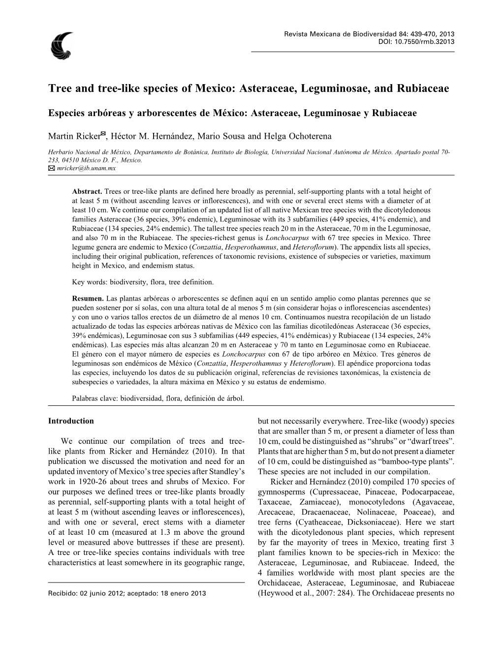 Tree and Tree-Like Species of Mexico: Asteraceae, Leguminosae, and Rubiaceae